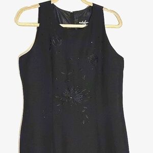 Positive Attitude Black Long Gown Covered Buttons down the back. Beaded flowers